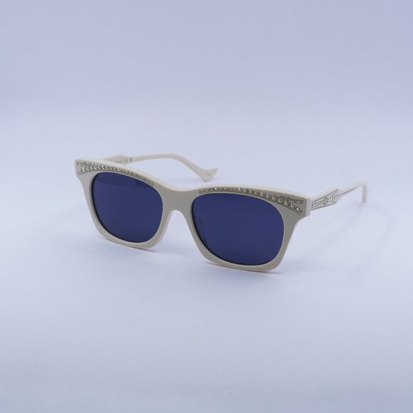 Gucci GG1299S 004 Sunglasses Ivory with Stones Cat Eye Frame, Blue Lenses - Picture 1 of 10